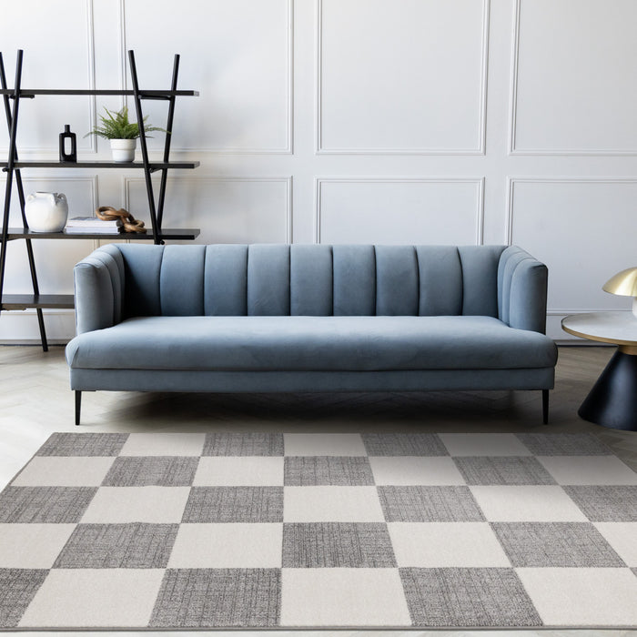 Tapis Covington a Carreaux Gris et Blanc, 7'10\" x 10'6\"