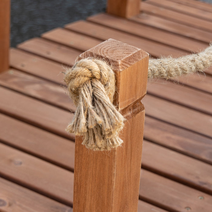 Outsunny 5ft Pont De Jardin En Bois Decoration Exterieure Pont De Bassin Passerelle Corde De Chanvre Inclus Bois De Sapin Orange