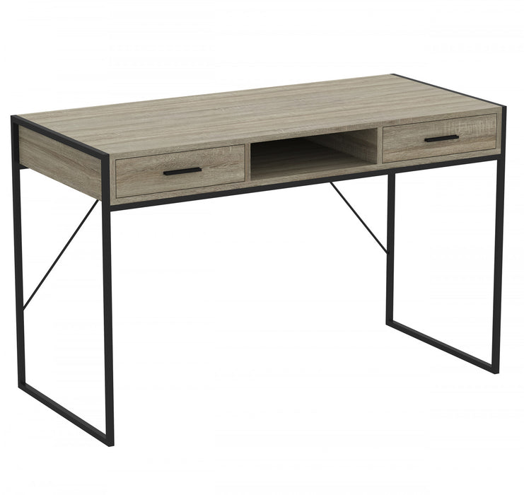 Bureau d’ordinateur de 48 po avec 2 tiroirs et 1 tablette - taupe foncé avec base en métal noir