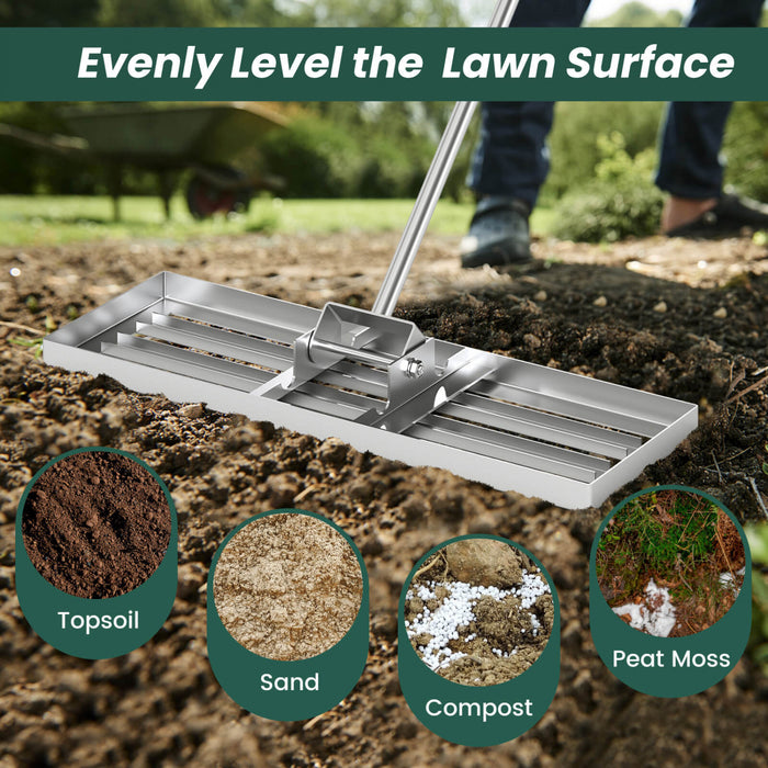 Costway Pelouse Nivelage Rake 30 \"x 10\" Outil De Pelouse De Niveau Pour Jardin Arriere-cour/pelouse Argent