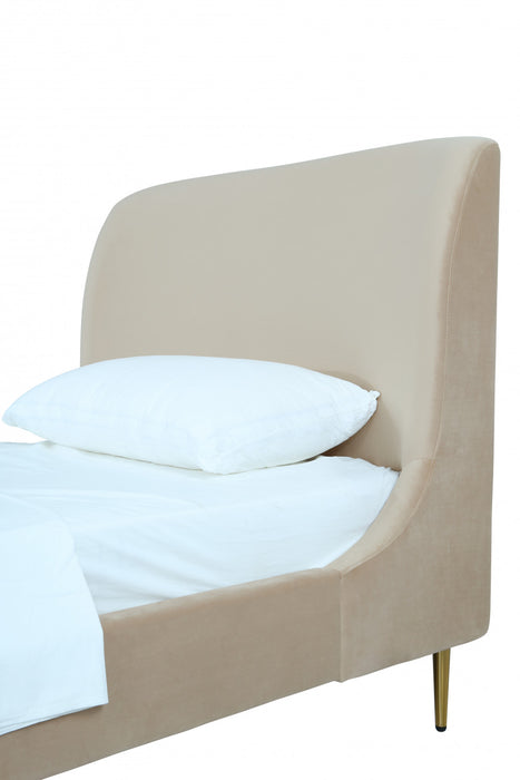 Lit jumeau Heather style milieu du siecle moderne, tapisse de velours, or et beige