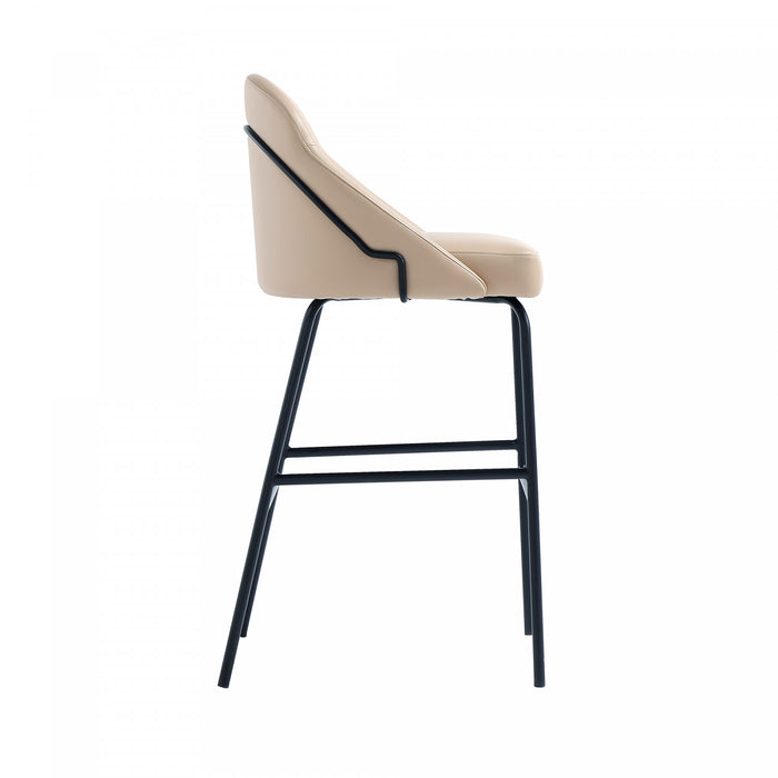 Tabouret de bar moderne en metal et tissu Gracie, coloris beige et noir - Lot de 2