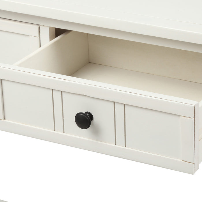 Table Console Traditionnelle Jeremy En Bois Massif Avec Tiroirs Et Etagere - Ivoire Blanc