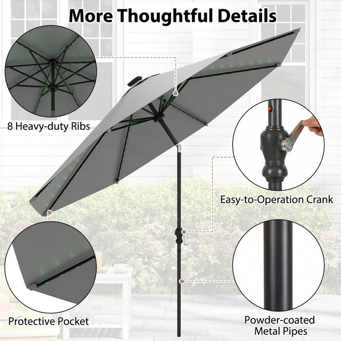 Parasol solaire Costway 10 FT avec 96 LED, inclinaison reglable a 35°, haut ventile, gris