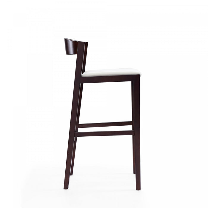Tabouret de bar en bois rembourre ivoire style Klismos mi-siecle moderne - Lot de 3