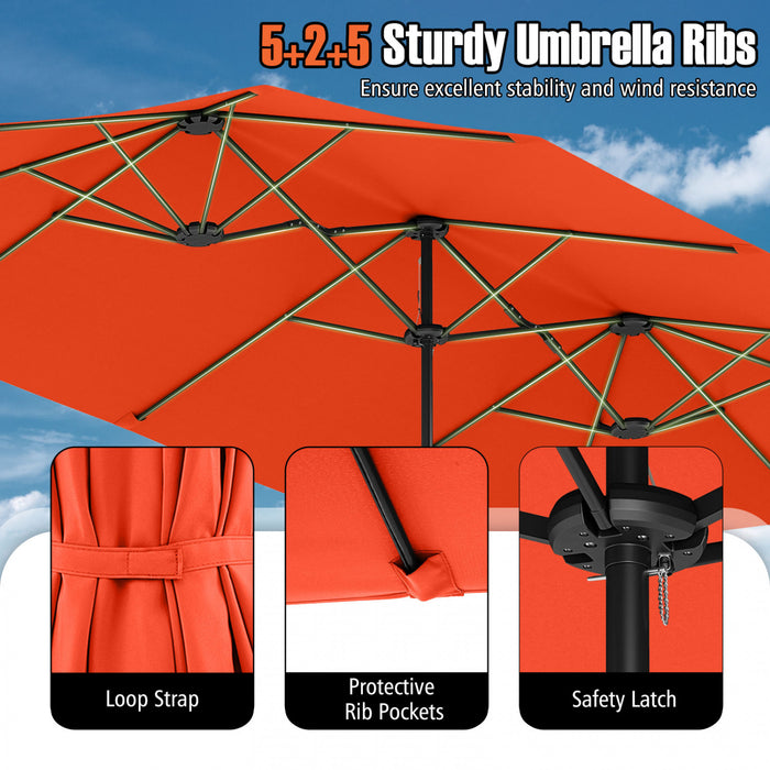 Costway Parasol de patio extra-large de 15,5 pieds avec lumieres solaires LED et 12 baleines robustes orange