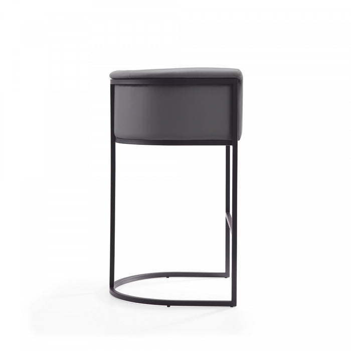 Tabouret de bar rembourre en metal gris style cosmopolite mi-siecle moderne - Lot de 2