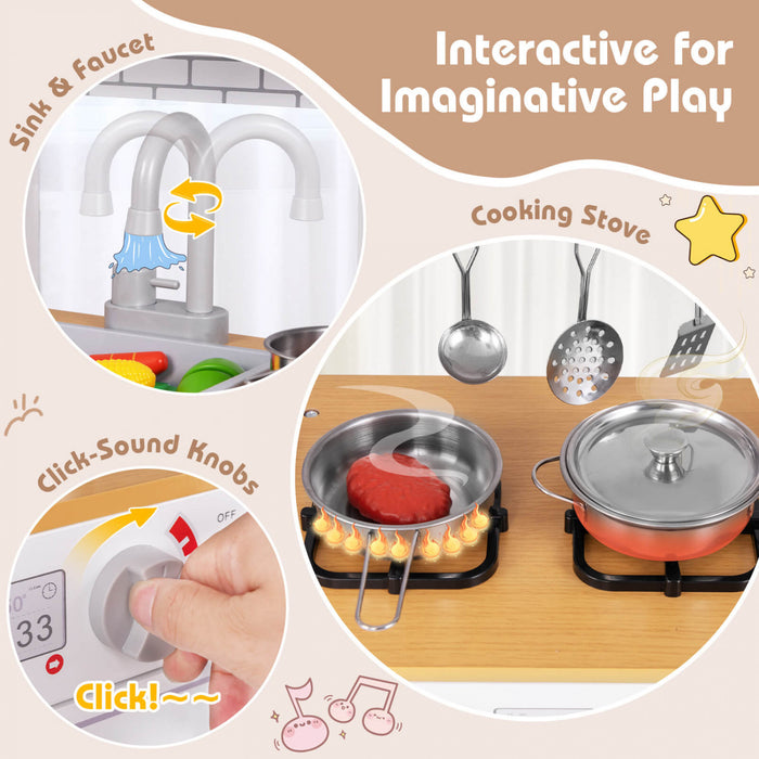 Costway Kids Kitchen Play Set Avec Cuisiniere Lave-vaisselle Four Micro-ondes Amovible