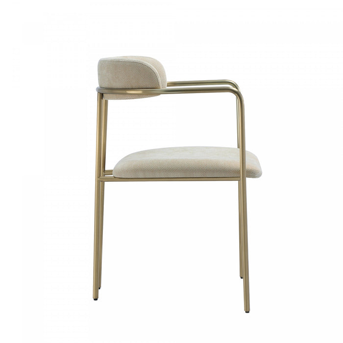 Chaise de salle a manger moderne mi-siecle en metal et tissu, coloris taupe, Serene