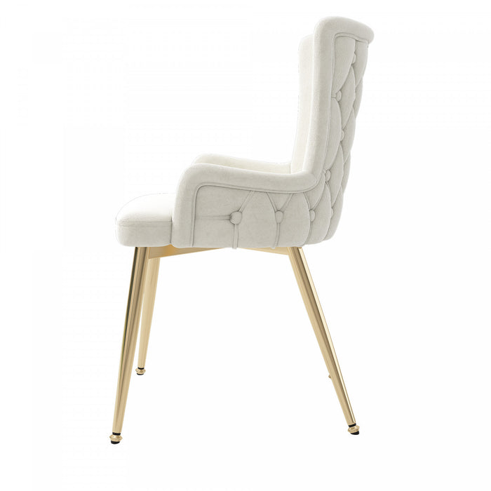 Chaises de salle a manger Luna en velours avec revetement capitonne et pieds metalliques dores, lot de 4, beige