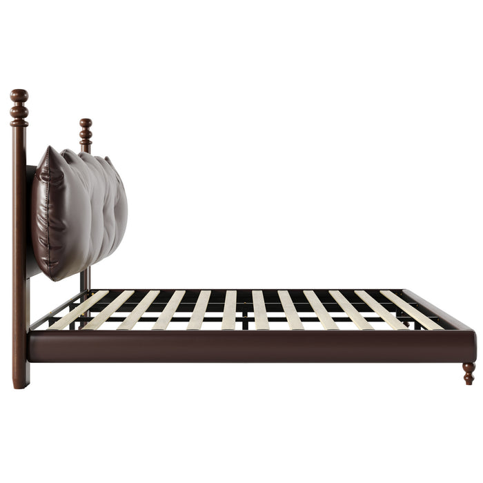 Cadre de lit plateforme en simili cuir Emma avec tete de lit, taille King, marron fonce