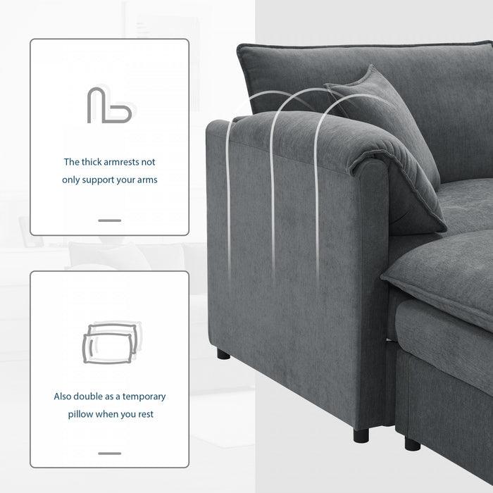 Nimbus Canape Sectionnel Modulaire en Chenille 103 po avec Ottoman et Double Coussin, Gris Fonce