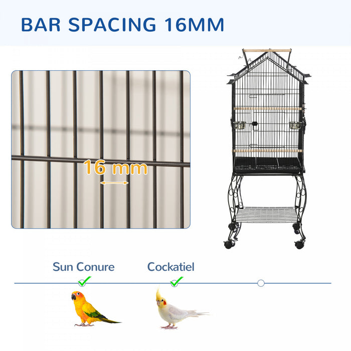 Pawhut Grande Cage A Perroquets En Metal Pour Oiseaux Cage A Perruches Cage A Oiseaux Support Pour Station D'alimentation Avec Roues