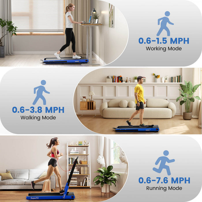 Tapis Roulant Pliant 3 En 1 Superfit Avec Ecran Led A Telecommande Smart Apps Et Haut-parleurs Bleu