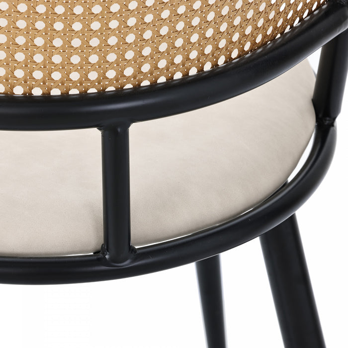 Chaises de salle a manger modernes Oliver avec assise rembourree en PU et dossier en rotin PE, lot de 6, noir