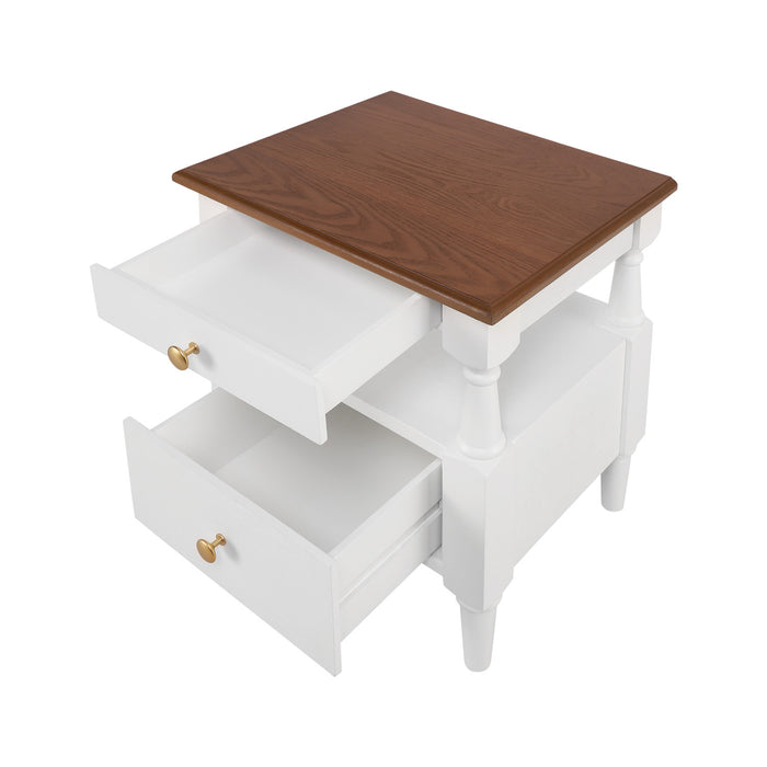Emma Table de Nuit en Bois a 2 Tiroirs pour Chambre a Coucher avec Pieds Antiderapants, Blanc Lait