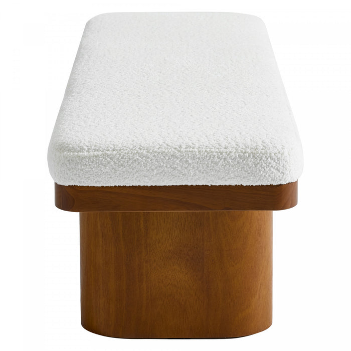 Olivia Banc Ottoman en Bois de 47,5\" avec Tissu en Velours Teddy et Pieds en Bois, Marron