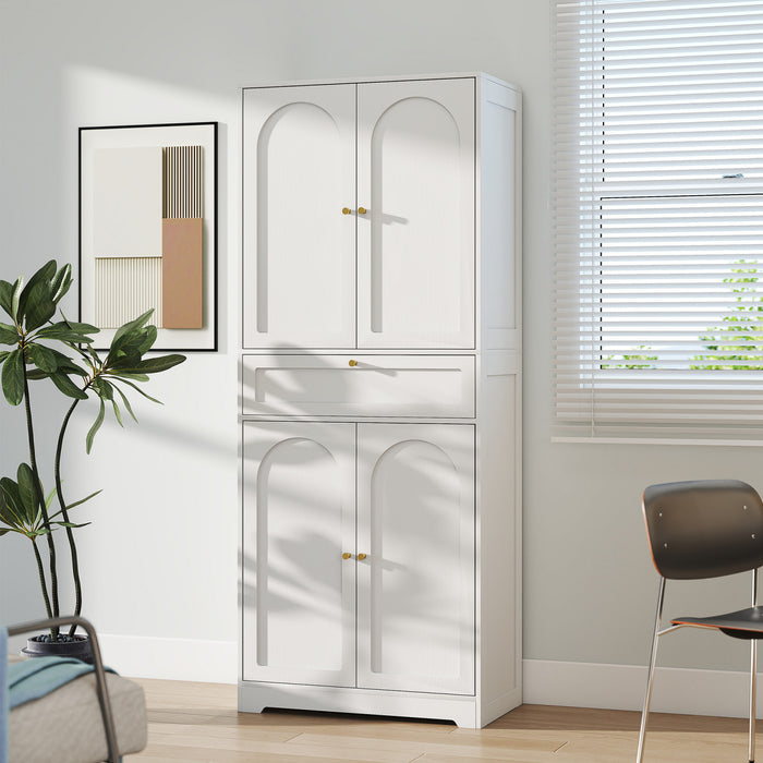 HOMCOM Armoire de cuisine 72.4\", meuble de rangement avec portes, blanc