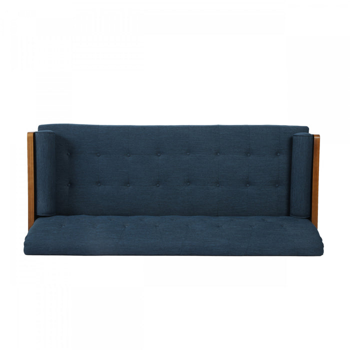Canapé Aidan 3 Places En Tissu Capitonné Avec Coussins En Mousse – Bleu Marine