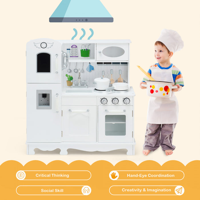 Cuisine De Jeu Costway, Jeu De Cuisine Avec Batterie De Cuisine Pour Jeu De Simulation, Avec Distributeur D'eau Et Accessoires, Effets Sonores Et Lumineux, Pour Enfants De Plus De 3 Ans