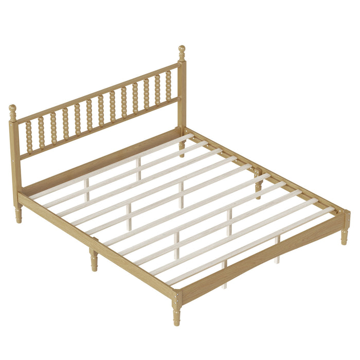 Oliver Lit Plateforme Retro en Bois avec Tete de Lit en Forme de Gourde et Support en Lattes en Bois Robustes, Taille King, Naturel