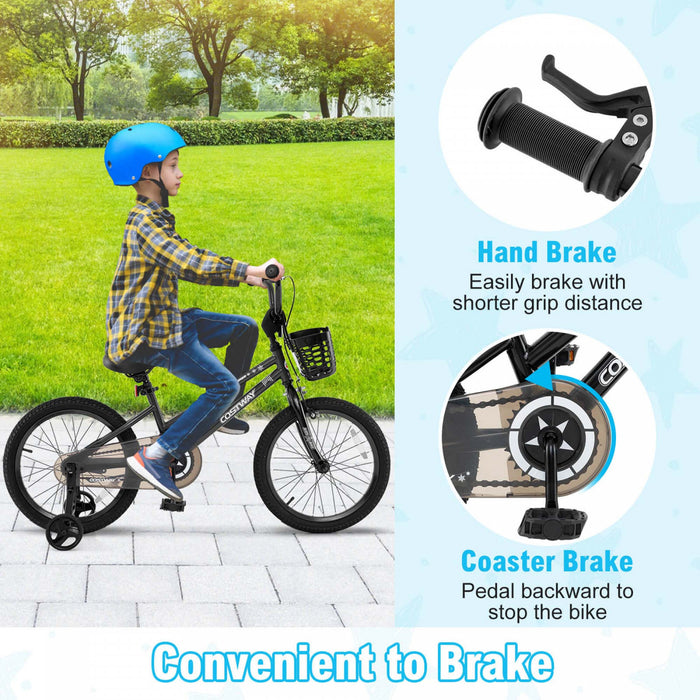 Costway 16\" Velo Pour Enfants Avec Roues D'entrainement Guidon Et Frein A Main Reglable Noir