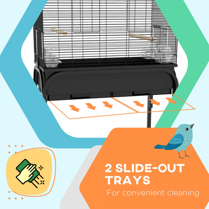 Pawhut 51\" Cage A Oiseaux Pour Perruches Canaris Pinsons Avec Support Roulant, Jouets, Noir