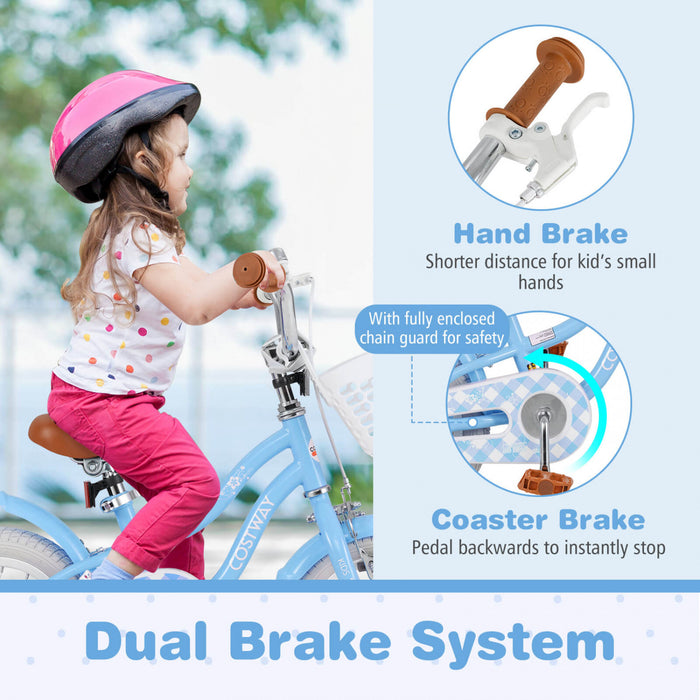 Bicycle Costway 12\" Pour Enfants De 3 A 4 Ans Bicycle Avec Frein A Main Avant Bleu