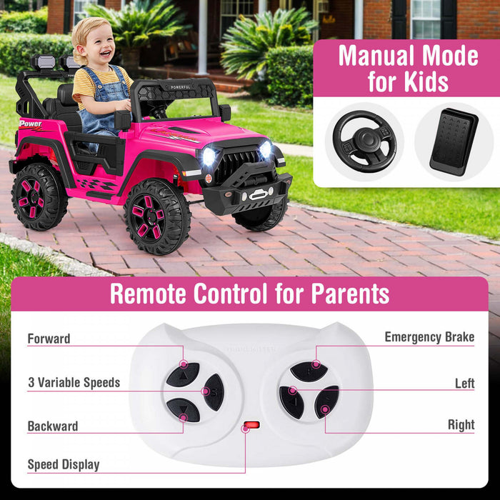 Costway 12v Enfants Roulent Sur Le Camion Avec 2 * 12v Moteurs Suspension De Ressort Et Telecommande Rose