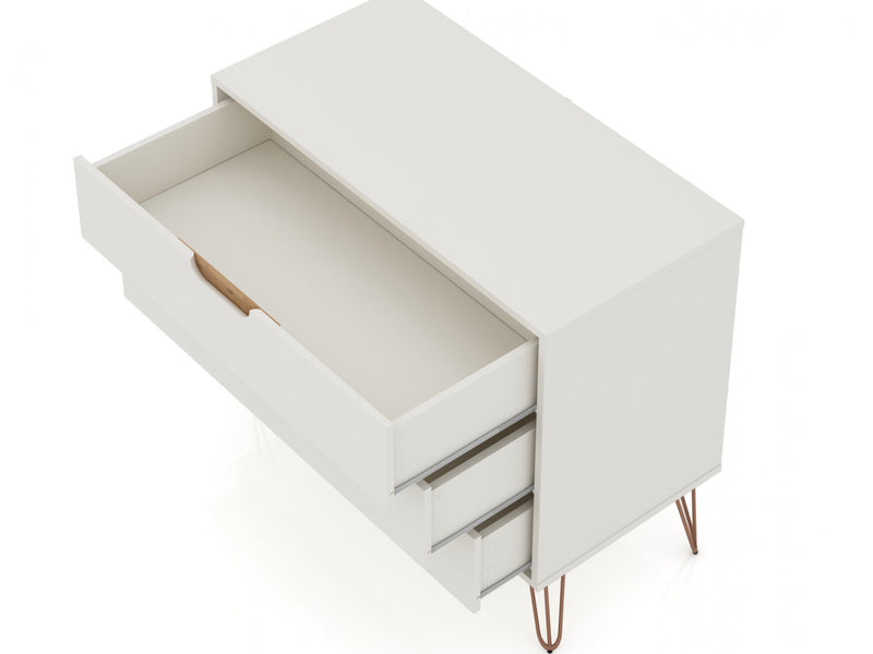 Commode Rockefeller Mid-Century Modern 89 cm en blanc casse (3 tiroirs) – Lot de 2