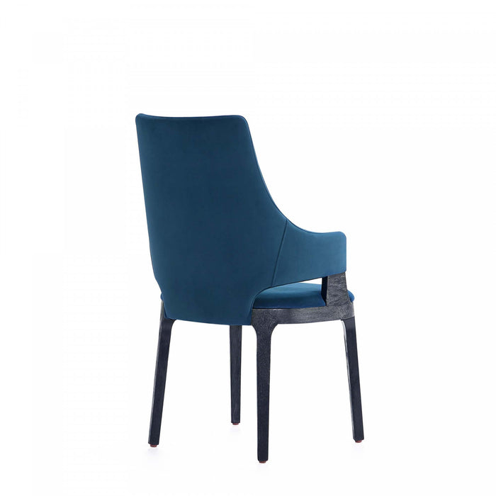 Chaise de salle a manger moderne en bois Kara avec revetement bleu - Lot de 2