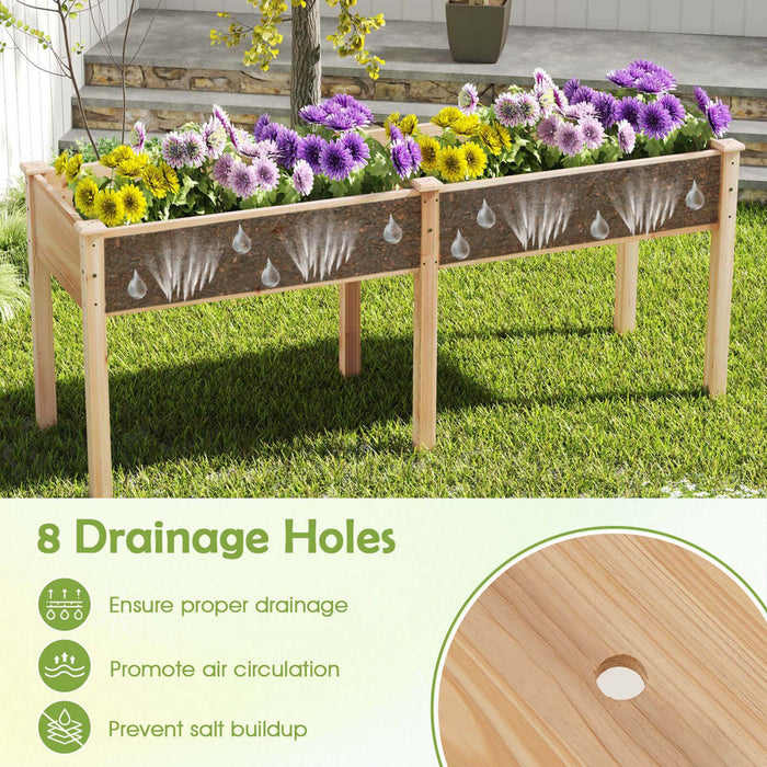 Lit De Jardin Eleve Costway Exterieur Avec Les Jambes 73x23x30in Boite De Planteur En Bois Avec Panneau Diviseur Beige