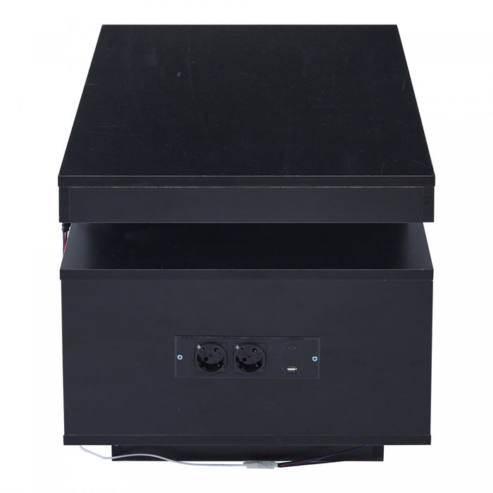 Lumina Table Basse Haute Brillance 39.3 po avec Lumieres LED, Port USB et Portes Transparentes, Noir