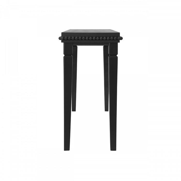 Console rustique en bois Martha 120 cm avec bordure perlee decorative - noire