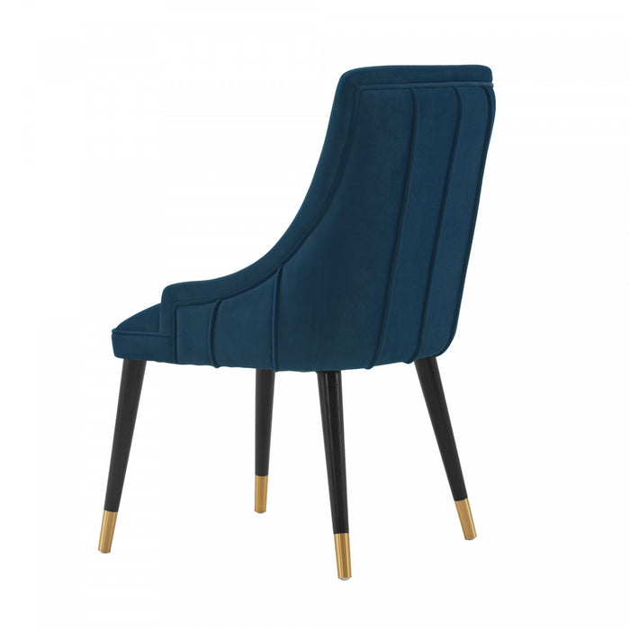 Chaise de salle a manger moderne en bois Eda avec revetement en tissu bleu nuit - Lot de 2