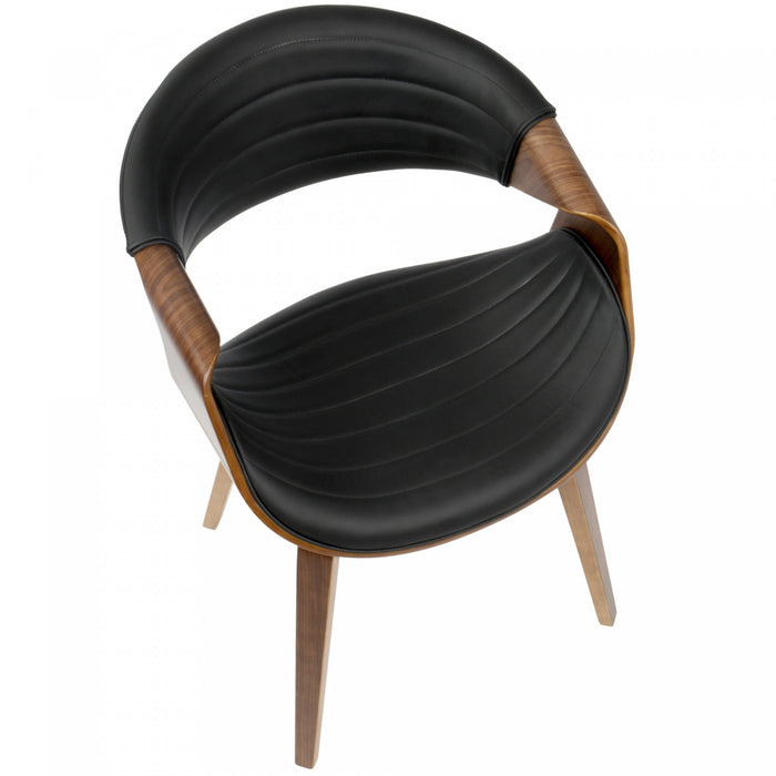 Chaise d’appoint de salle à manger moderne du milieu du 20e siècle Symphony en similicuir - noyer et noir