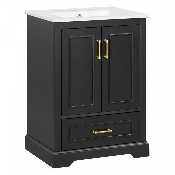 Meuble de salle de bain moderne Colin 24 pouces avec lavabo ceramique et rangement, noir