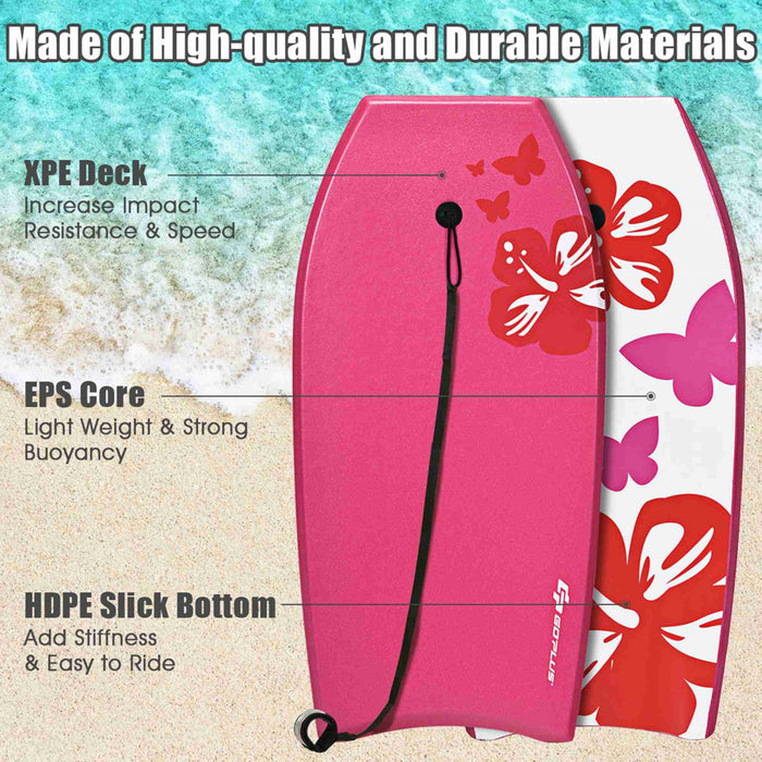Goplus 41'' Super Leger Bodyboard Surfing W/leash Eps Core Embarque Ixpe Rose
