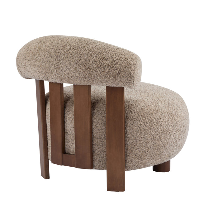 Nube Fauteuil d'Appoint Moderne en Bouclette a Dossier Courbe et Quatre Pieds, Brun Clair, Noyer