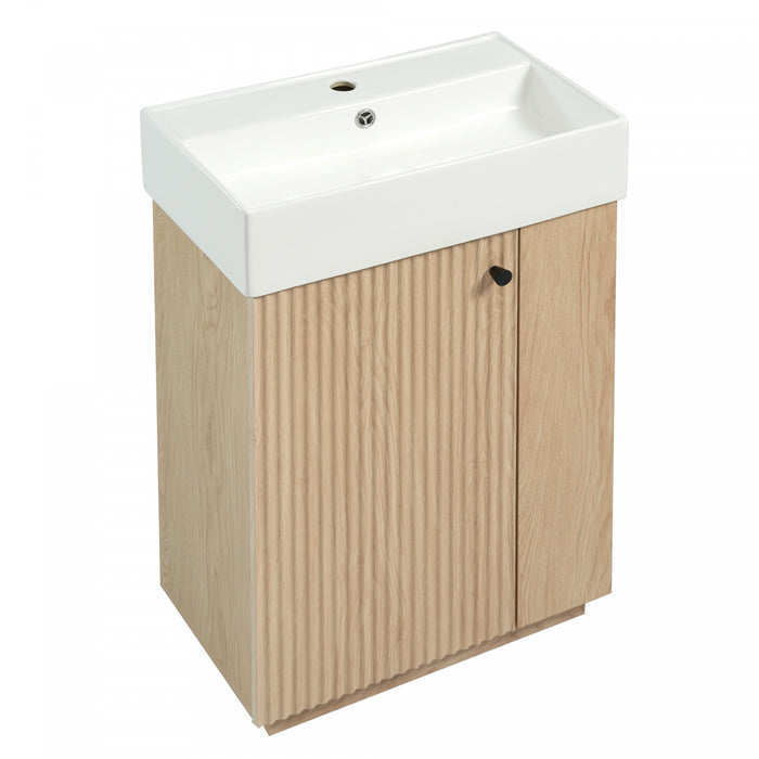Coiffe de salle de bain moderne Serena de 21,6 pouces avec lavabo en ceramique et rangement polyvalent, brun