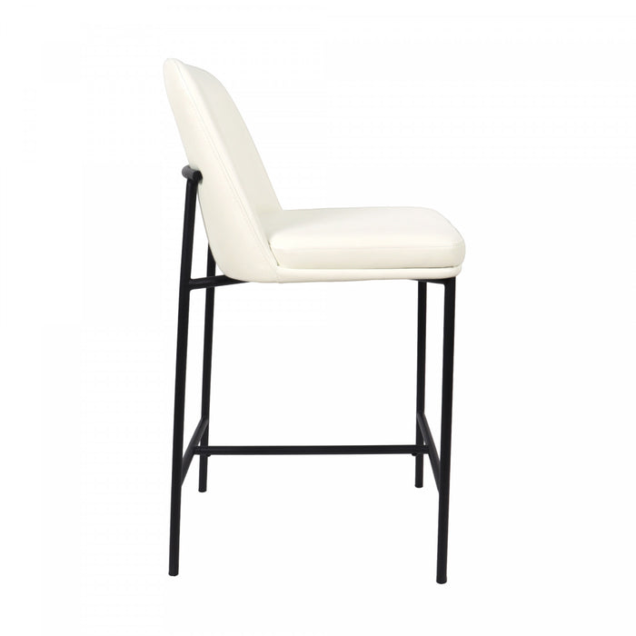 Tabouret de comptoir contemporain Loft en cuir vegetalien et metal, ivoire - Lot de 2