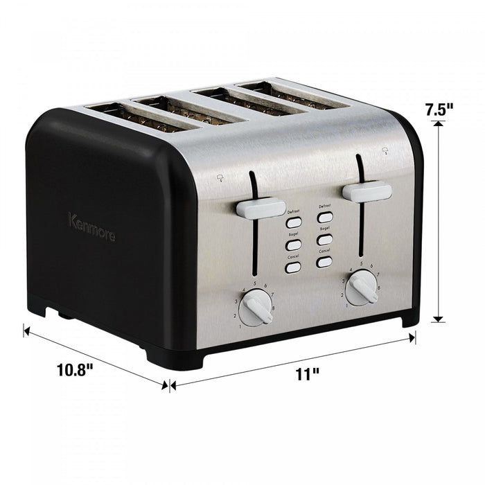 Grille-pain Kenmore à 4 tranches avec deux panneaux de commande, noir - KKTSDC4SB