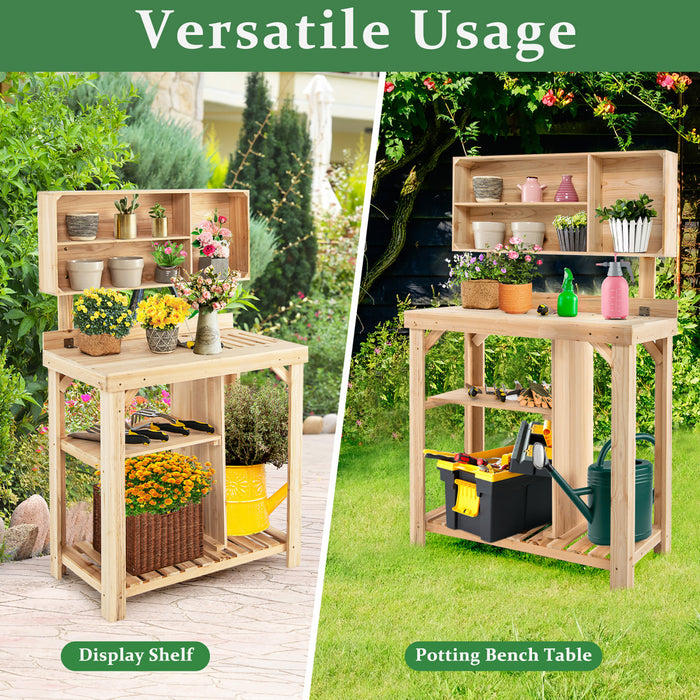 Costway Garden Potting Table Outdoor Potting Bench Station De Travail En Bois W / Etagere De Stockage