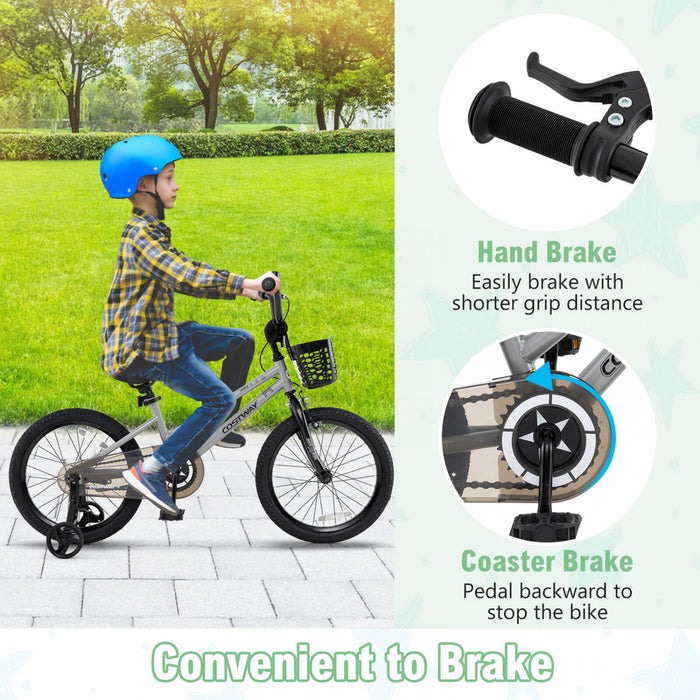 Velo Costway 18\" Pour Enfants Avec Roues D'entrainement Guidon Reglable Et Sliver De Frein A Main Du Siege