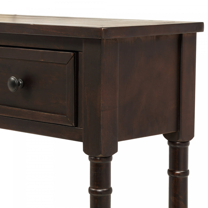 Table Console Phyllis En Bois Massif Avec Tiroirs Et Etagere Inferieure - Espresso