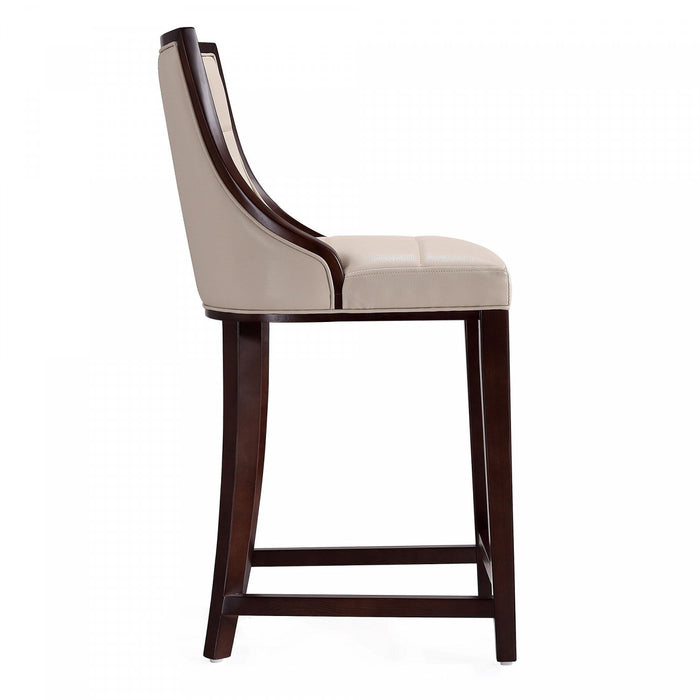 Tabouret de comptoir traditionnel en bois avec assise rembourree creme Fifth Avenue - Lot de 2