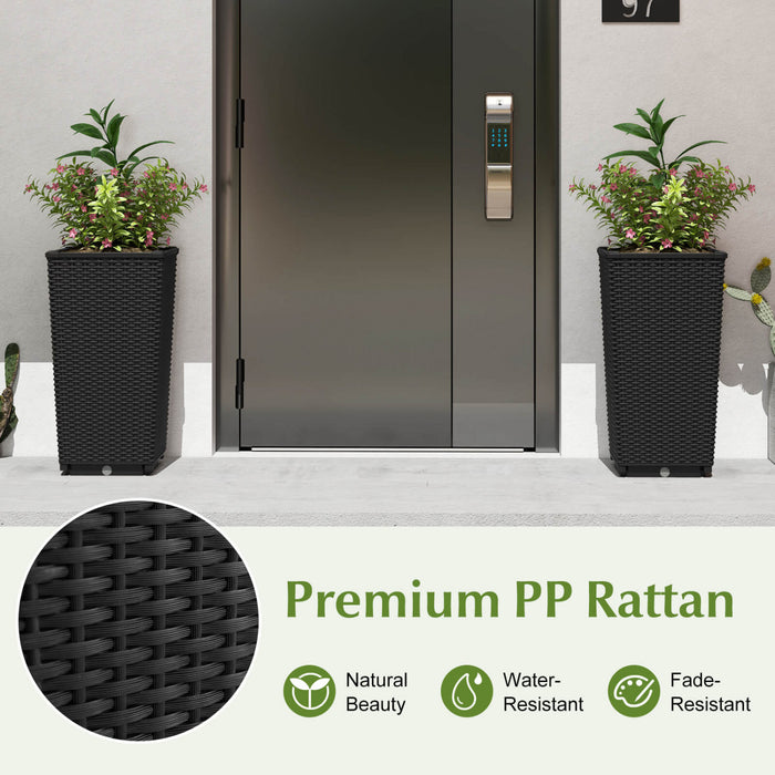 Costway 23 \"planteurs Hauts Ensemble De 2 Pot De Plante En Mousse De Rattan Pot D'arbre Auto-arrosant Noir