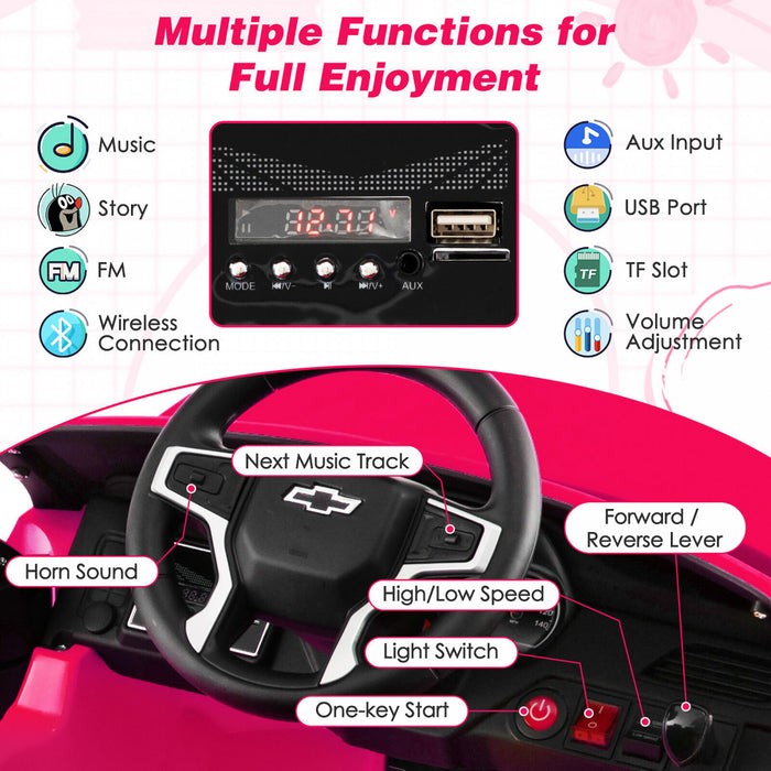 Costway 12v Enfants Roulent Sur La Voiture Chevrolet Tahoe Camion Electrique Suv Telecommande W / Lumiere Et Musique Rose