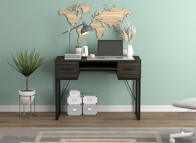 Bureau D’etude 42,5 Po Pour Bureau A Domicile Ou Salle De Jeux – Gris Fonce Avec 2 Tiroirs, 1 Etagere Et Base En Metal Noir