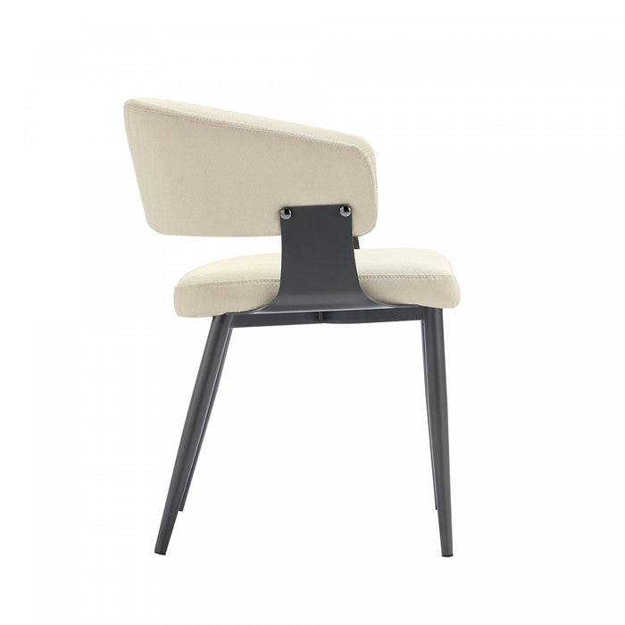 Chaise de salle a manger moderne Luce en cuir vegetalien texture et metal, sable - Lot de 2